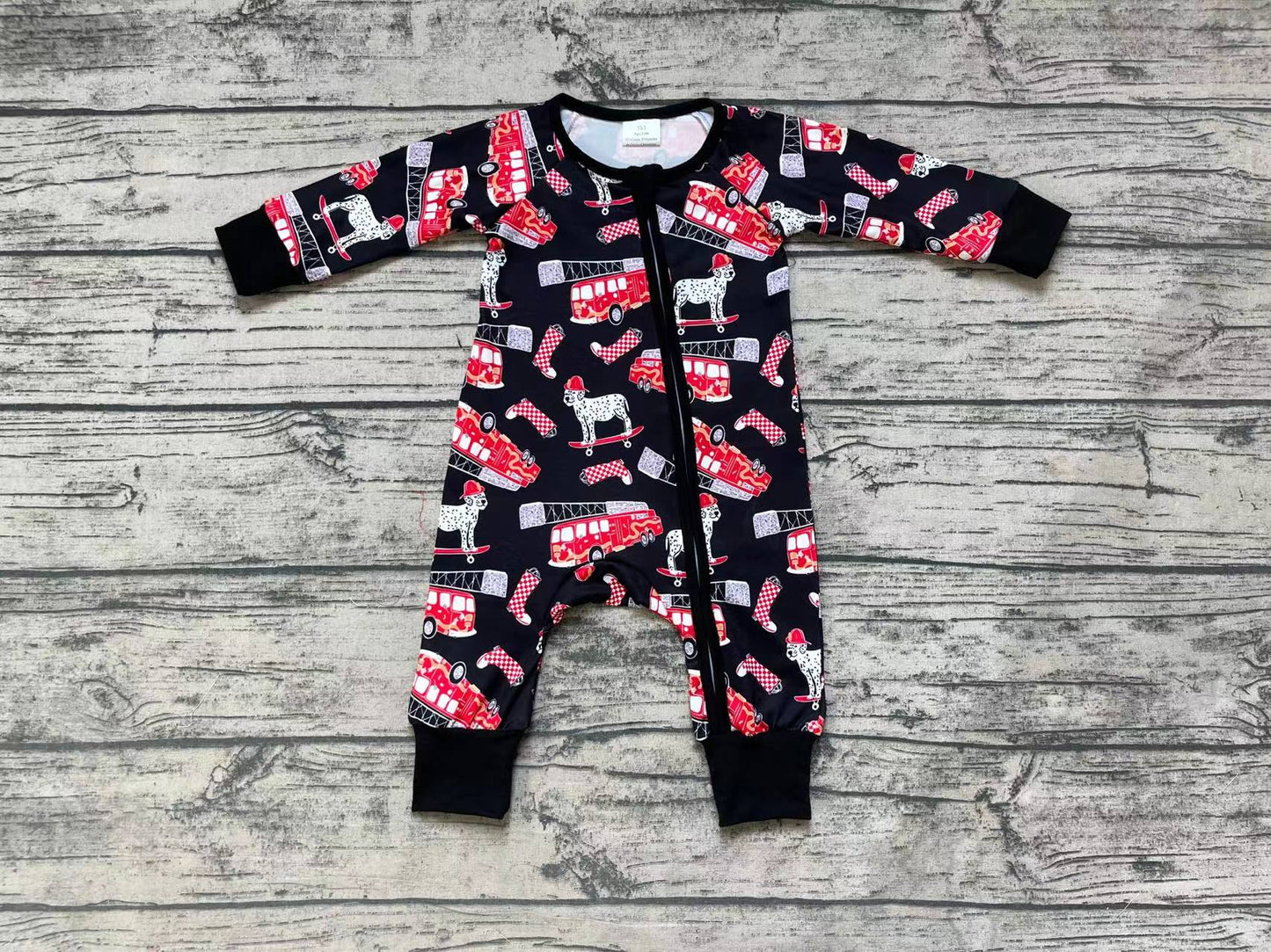 Baby Infants Boys Firetruck Zip Long Sleeve Rompers