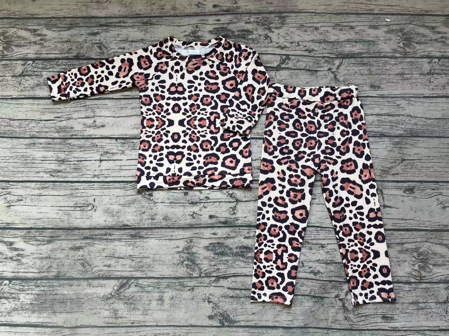 Baby Kids Black Leopard Long Sleeve Top Pants Pajamas Sets