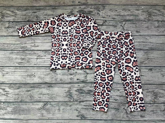 Baby Kids Black Leopard Long Sleeve Top Pants Pajamas Sets