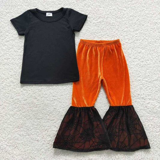 Baby Girls Halloween Shirt Spider Web Ruffle Pants Clothes Sets