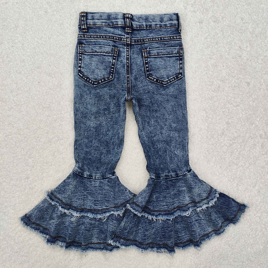 Denim double ruffle jeans pants