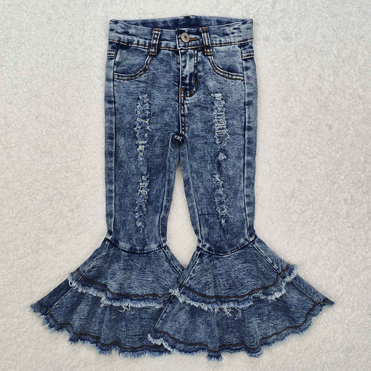 Denim double ruffle jeans pants