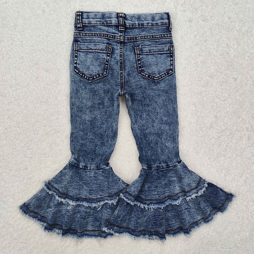 Sibling Baby Girls Blue Ruffle Bell Bottom Denim Pants Jeans
