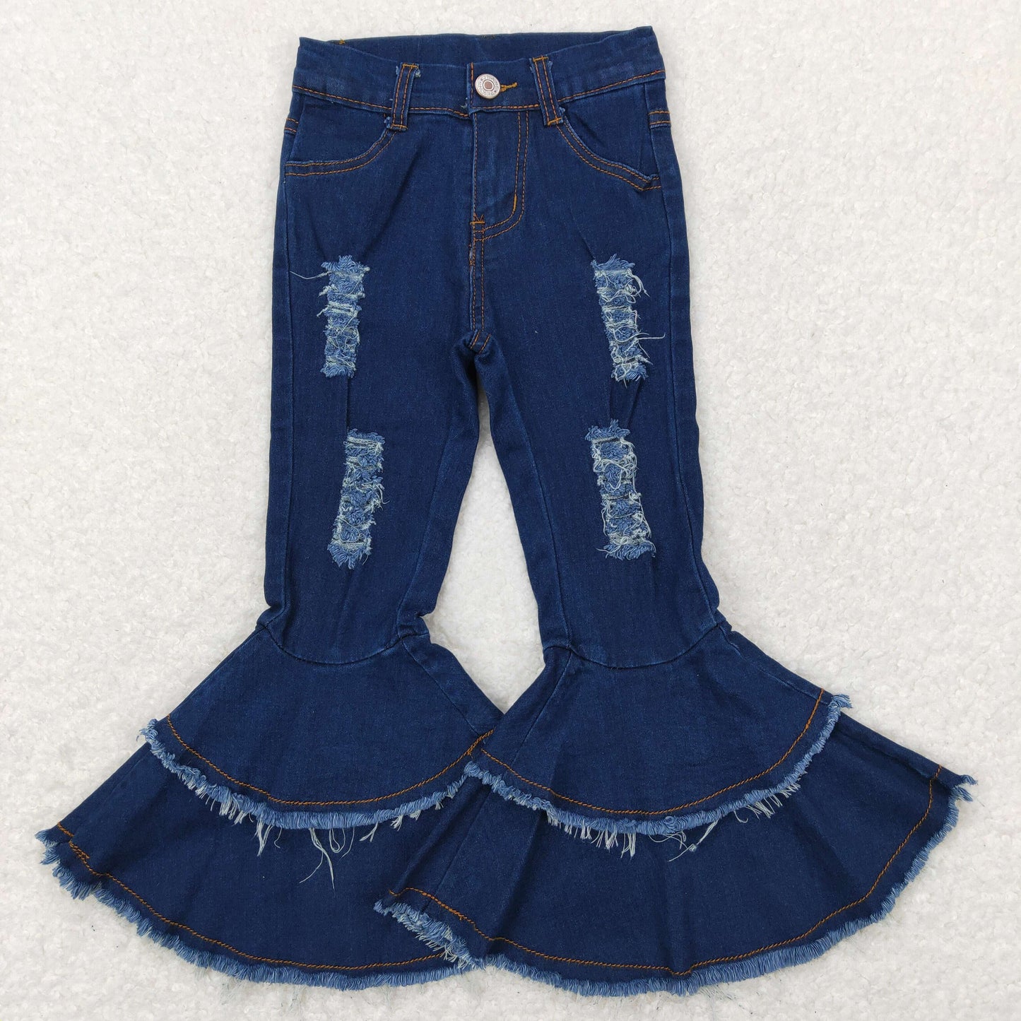 Sibling Baby Girls Blue Ruffle Bell Bottom Denim Pants Jeans