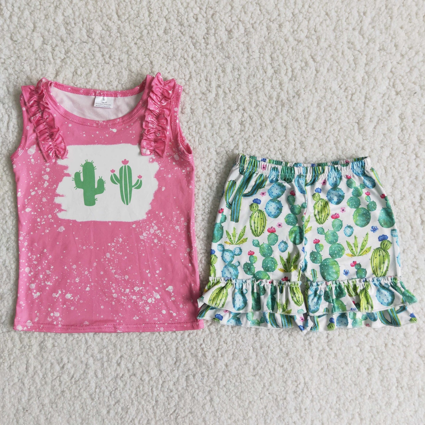 Baby Girls Cactus Pink Heart Shirt Shorts Clothes Sets