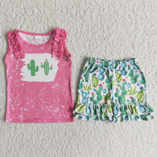 Baby Girls Cactus Pink Heart Shirt Shorts Clothes Sets