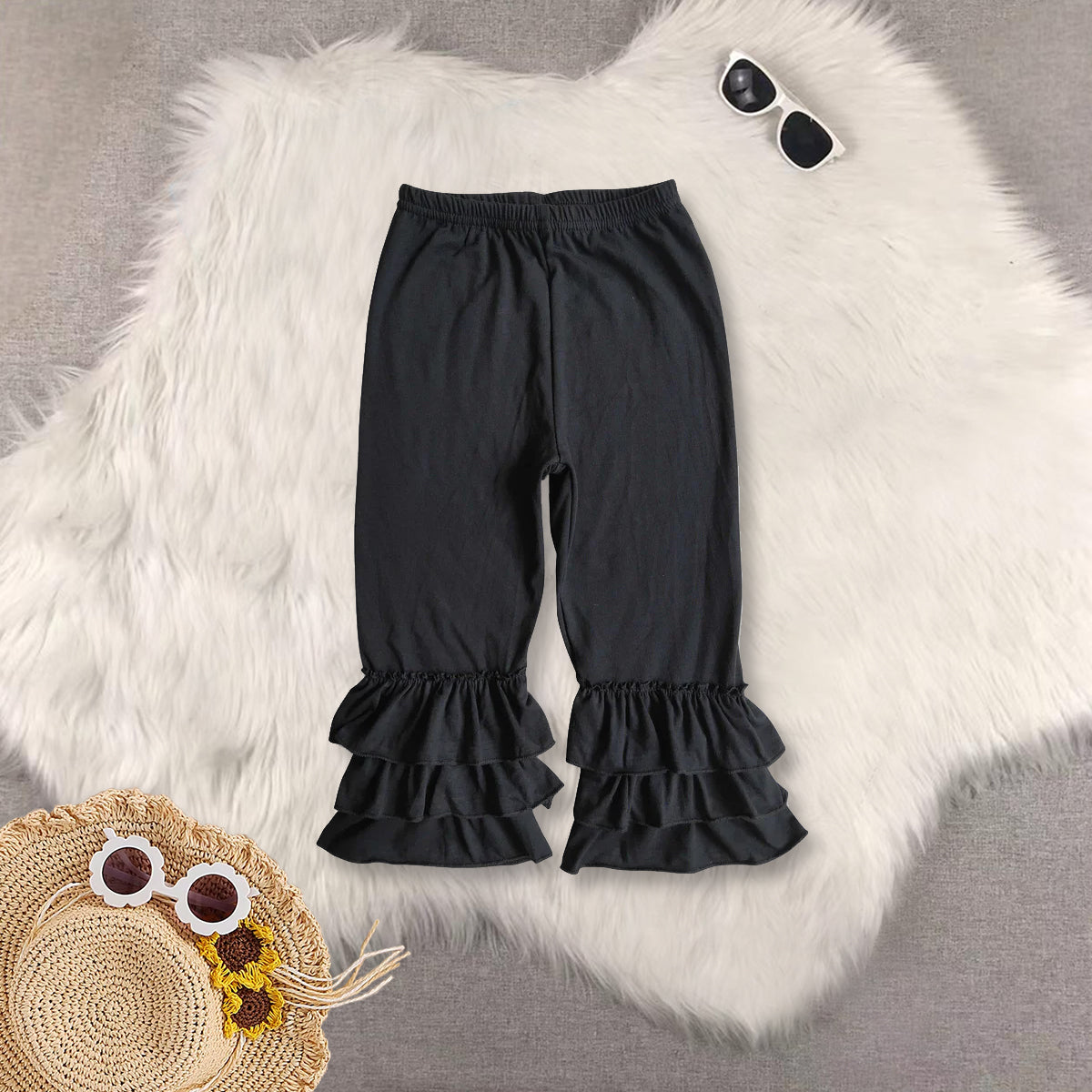 Sibling Baby Girls Triple Ruffle Cotton Pants