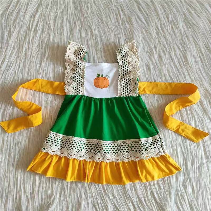 Baby Girls Green Pumpkin Belts Lace Dresses