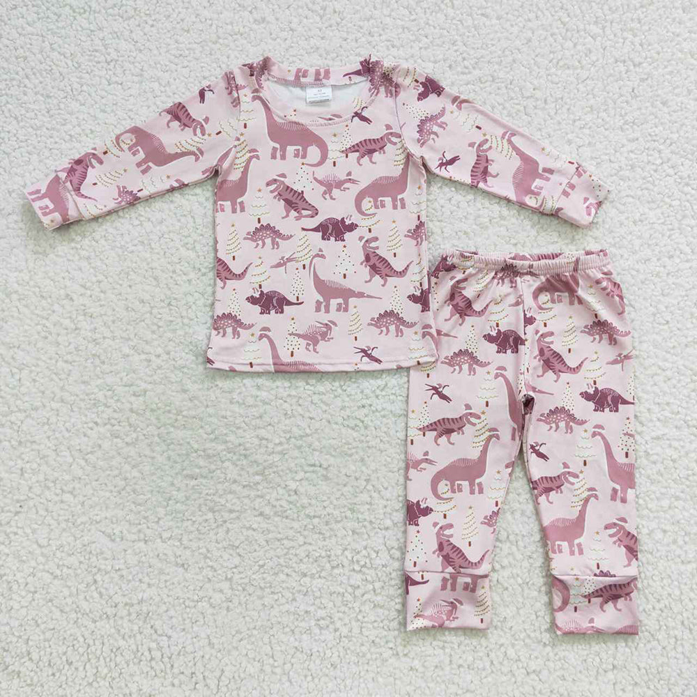 Baby Girls Pink Dinosaur Pajamas Pants Clothes Sets