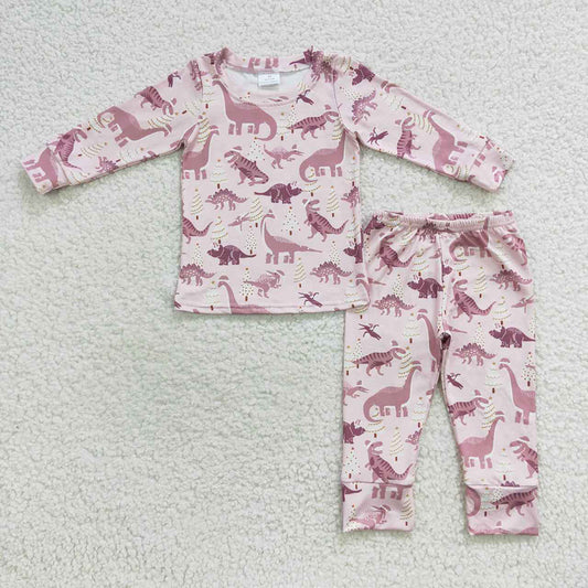 Baby Girls Pink Dinosaur Pajamas Pants Clothes Sets