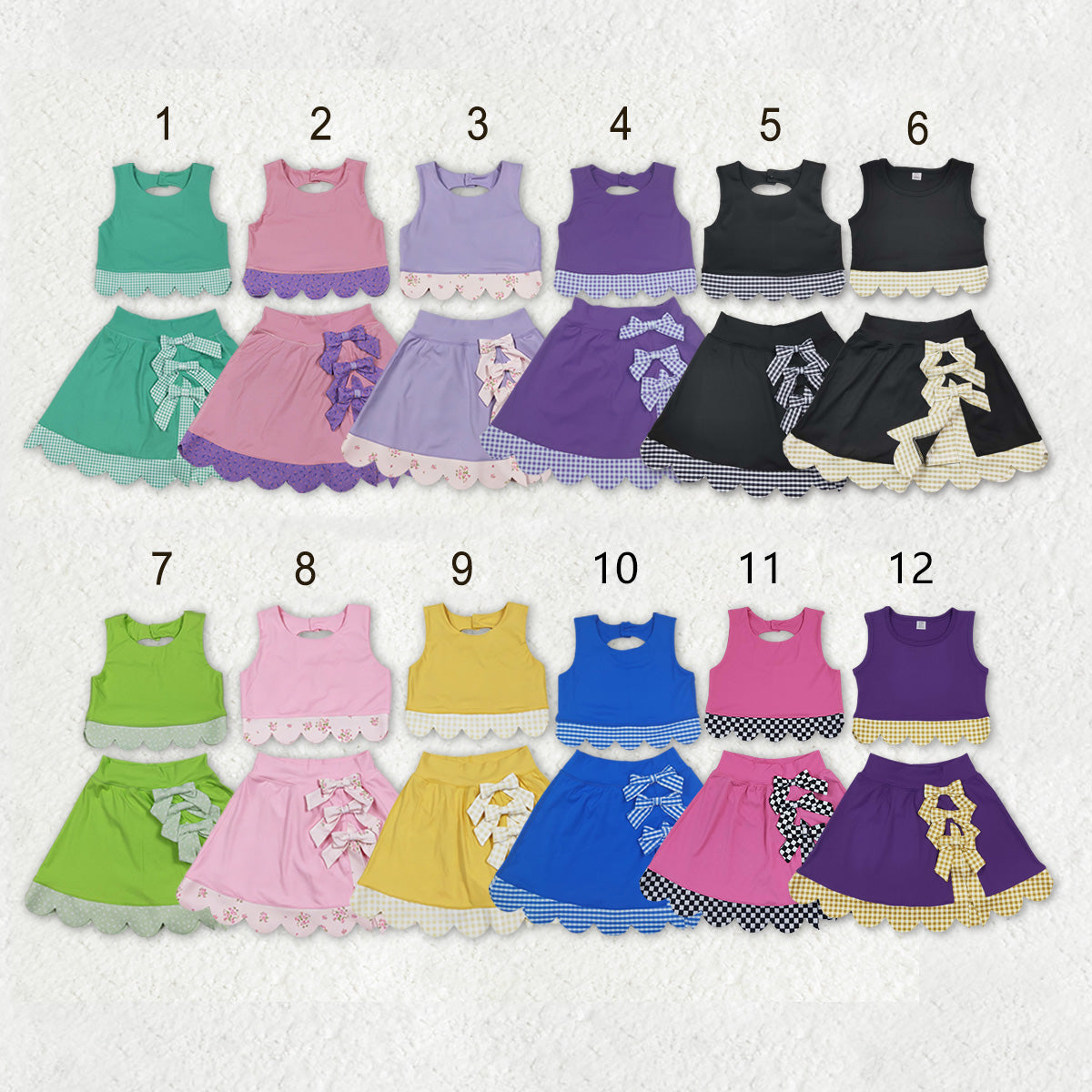 Sibling Baby Girls Sleeveless Vests Skirt Short Scallop Yoga Active Scallop Clothes Sets