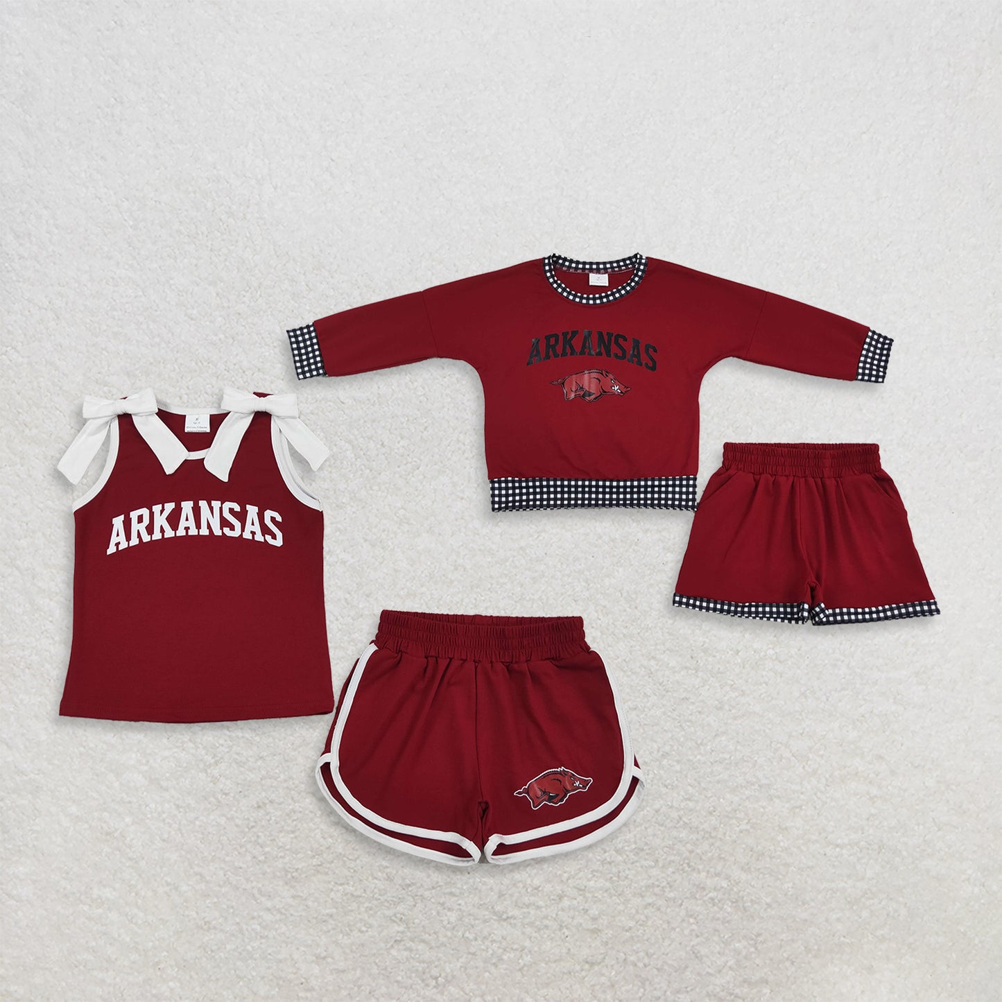 Sibling Baby Girls Red Vinyl Arkansas Top Pockets Short Team Clothes Sets