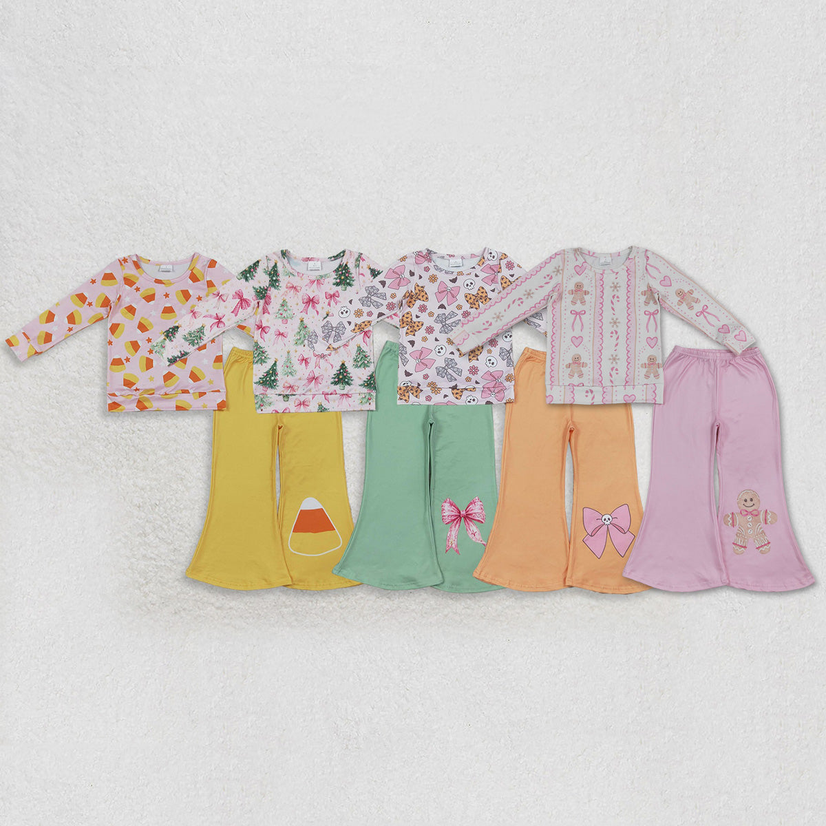 Sibling Baby Girls Long Sleeve Shirt Top Flare Pant Halloween Christmas Clothes Sets