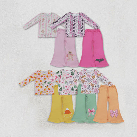 Sibling Baby Girls Long Sleeve Shirt Top Flare Pant Halloween Christmas Clothes Sets