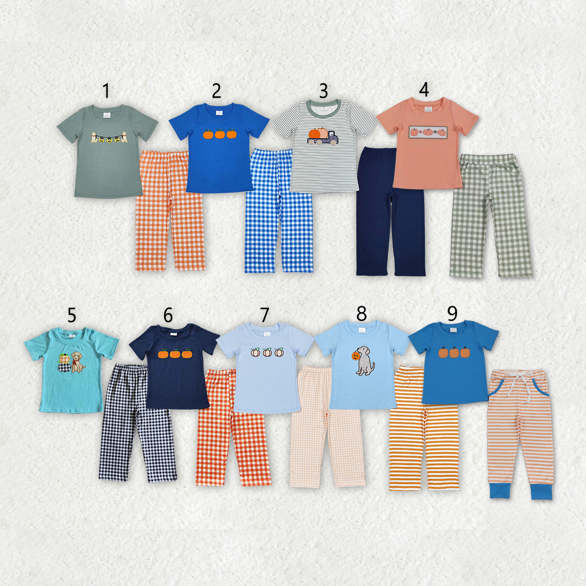 Sibling Baby Boys Embroidery Pumpkins Trucks Top Checked Stripe Pants Fall Clothes Sets