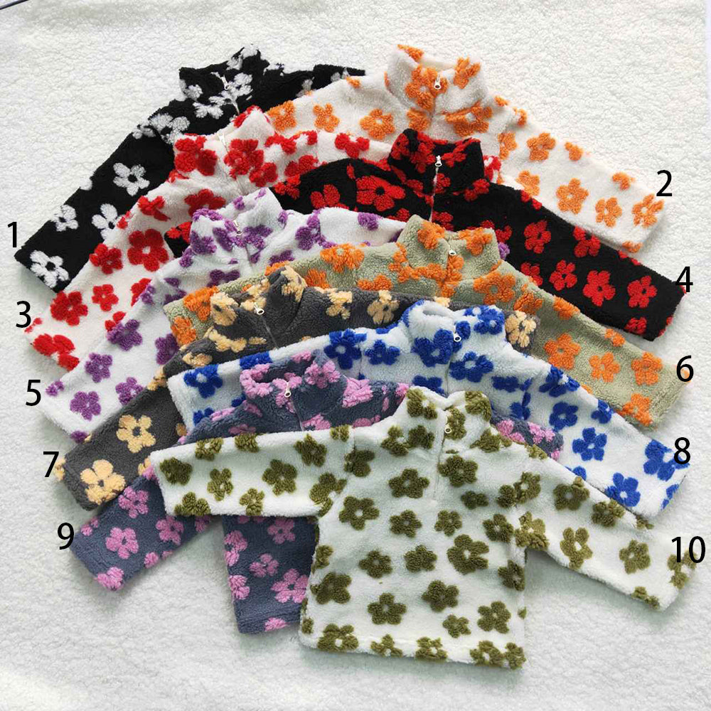 Sibling Baby Girls Long Sleeve Colorful Flowers Zip Pullovers Top