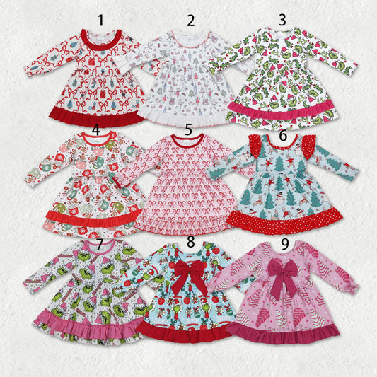 Sibling Baby Girls Christmas Frogs Deer Candy Cane Knee Length Dresses