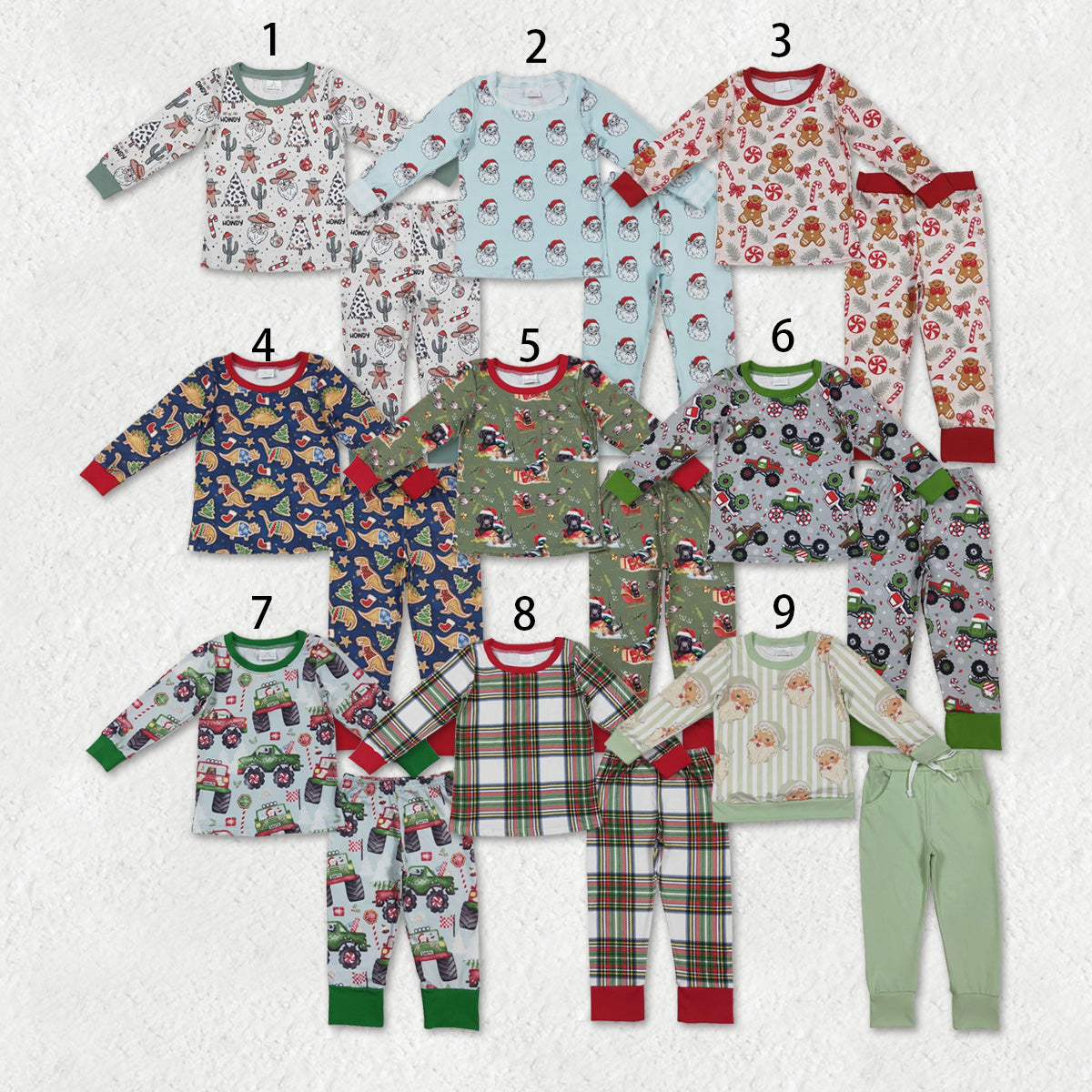 Sibling Baby Boys Christmas Long Sleeves Santa Gingerbread Top Pant Pajamas Sets