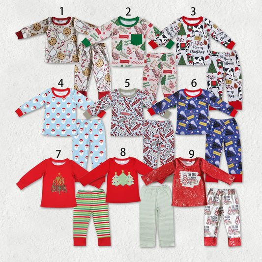 Sibling Baby Boys Christmas Long Sleeves Santa Trees Top Pant Pajamas Sets