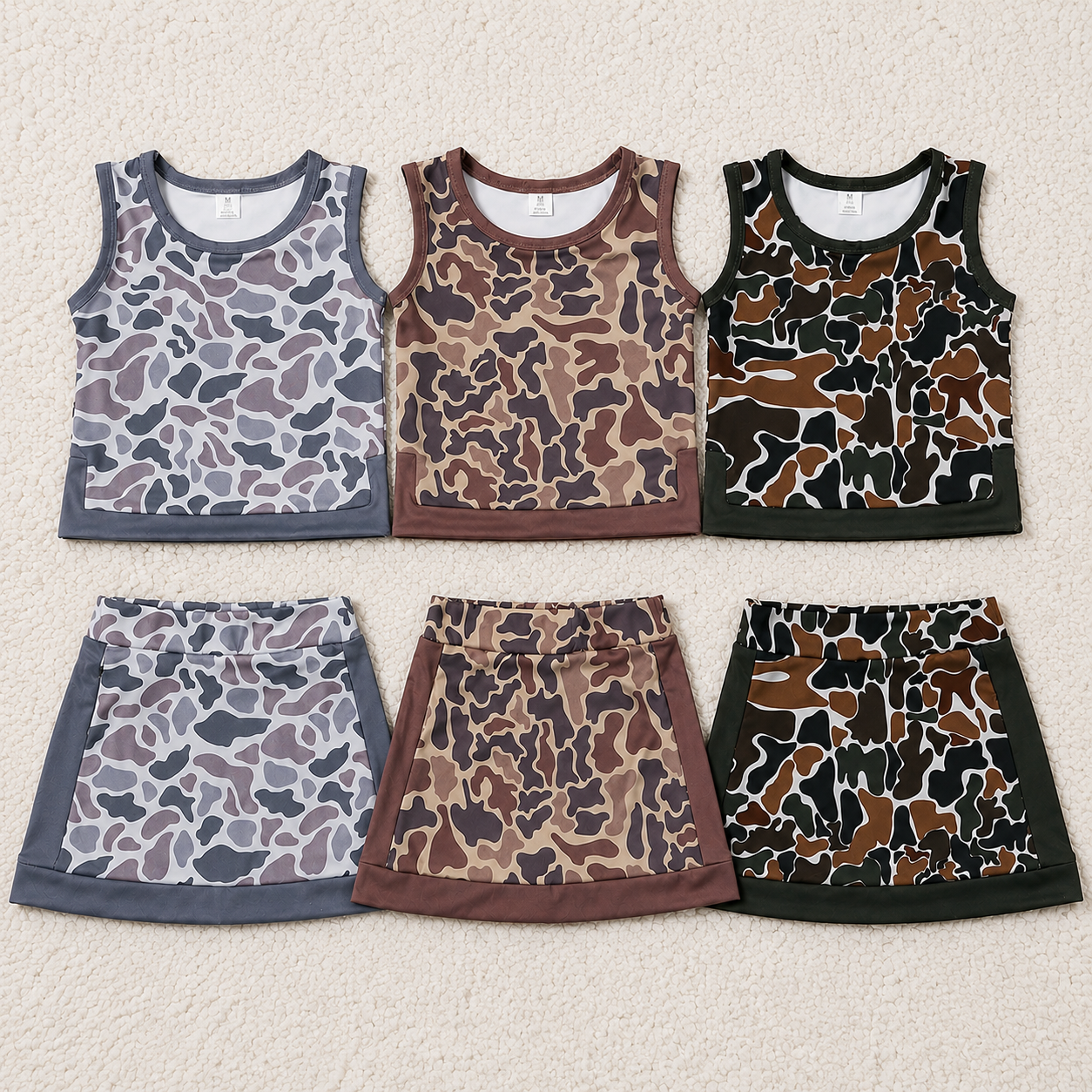 Sibling Baby Girls Southern Camo Sleeveless Vests Skirt Short Yoga Active Clothes Sets