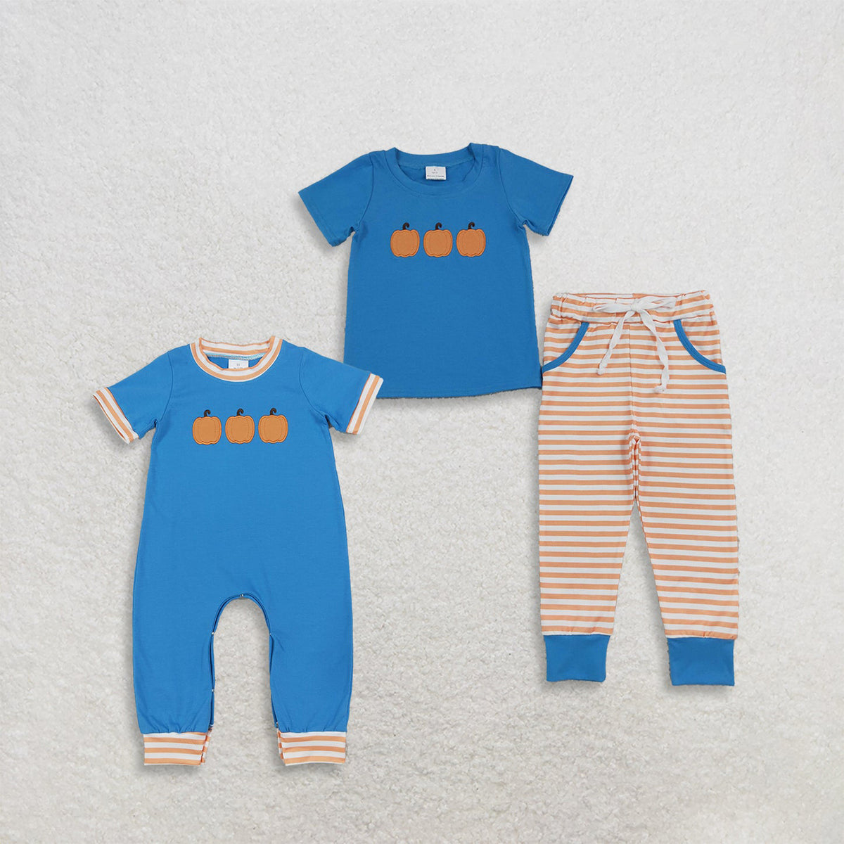 Sibling Baby Boys Embroidery Pumpkins Top Pockets Stripe Joggers Fall Clothes Set Rompers