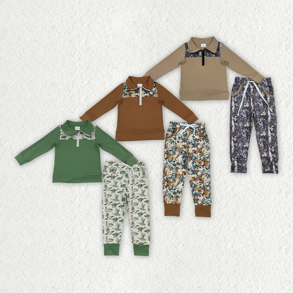 Sibling Baby Boys Ducks Leaves Camo Zip Pullovers Pockets Joggers Hunting Clothes Sets