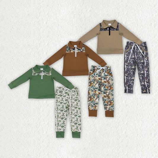Sibling Baby Boys Ducks Leaves Camo Zip Pullovers Pockets Joggers Hunting Clothes Sets