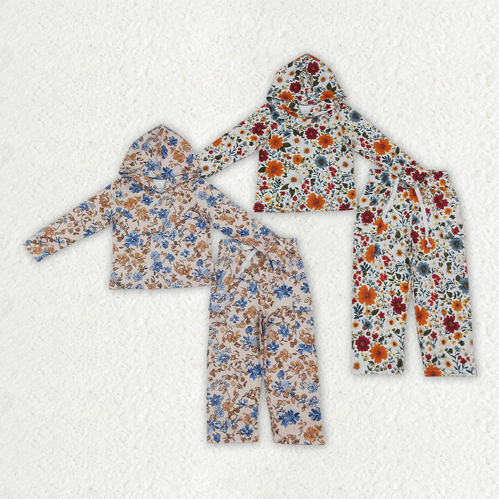 Sibling Baby Girls Colorful Flowers Hoodie Top Straight Pant Fall Clothes Sets