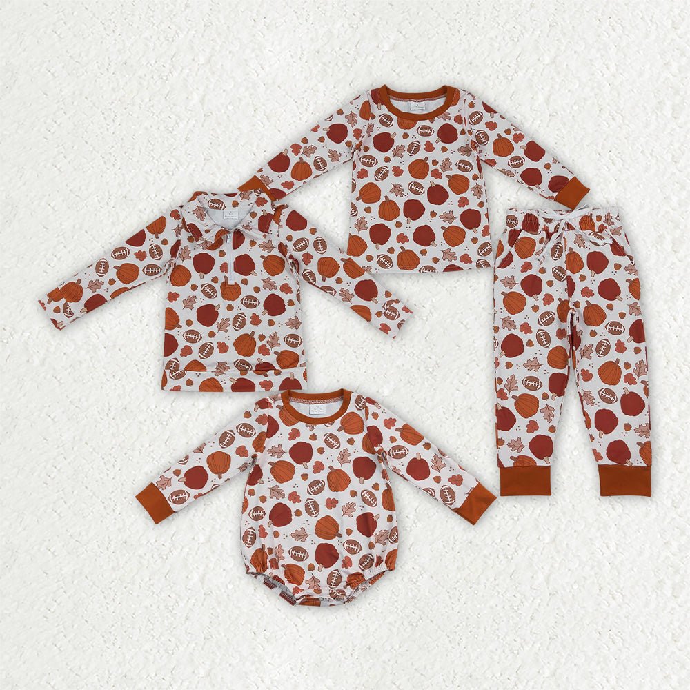 Sibling Baby Boys Pumpkins Footballs Fall Jogger Clothes Set Zip Pullover Rompers