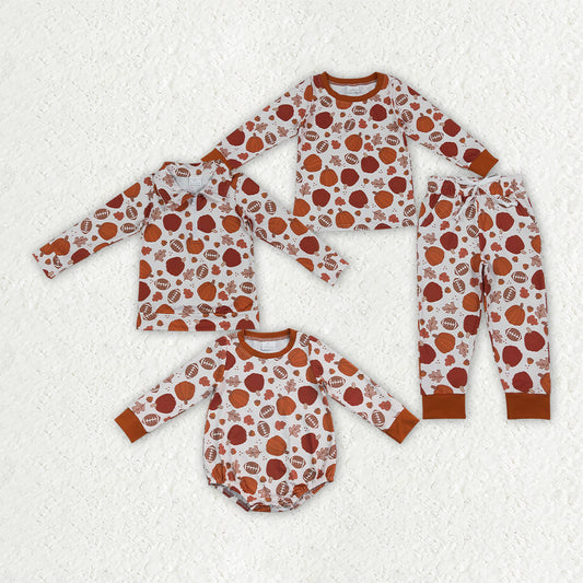 Sibling Baby Boys Pumpkins Footballs Fall Jogger Clothes Set Zip Pullover Rompers