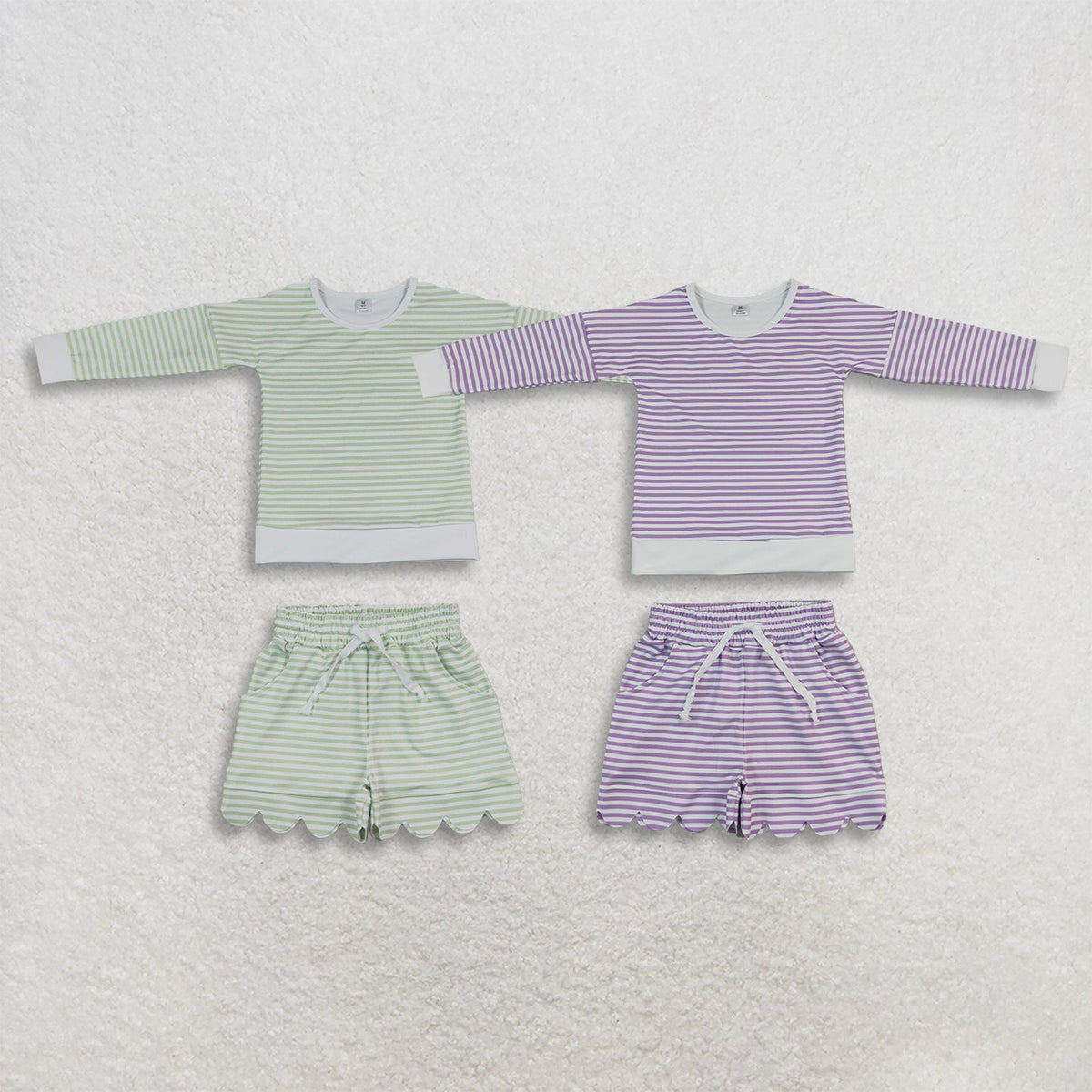 Siblings Baby Girls Long Sleeve Stripe Top Pockets Scallop Shorts Yoga Active Clothes Sets