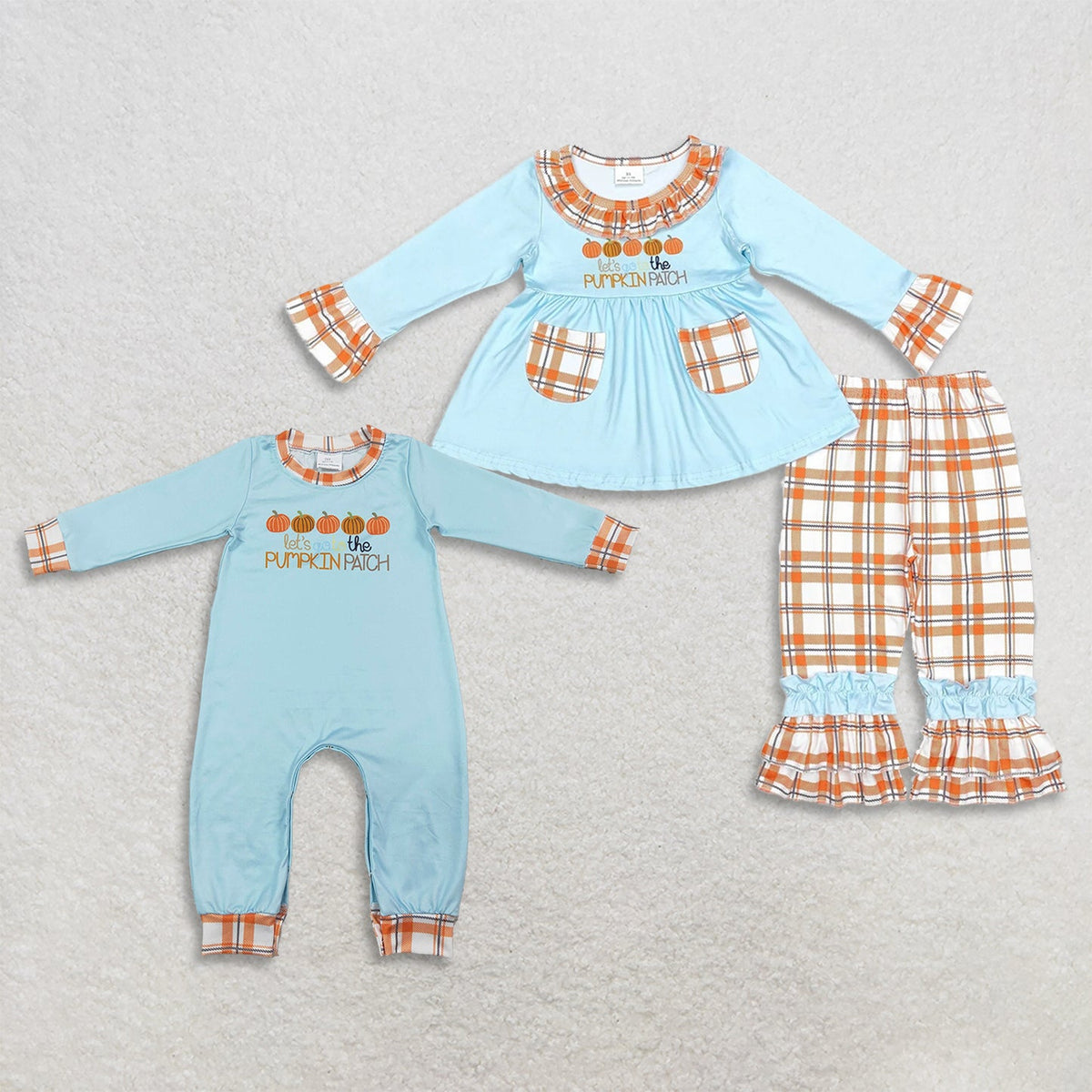 Sibling Baby Boys Girls Let's go to The Pumpkins Patch Fall Clothes Set Rompers