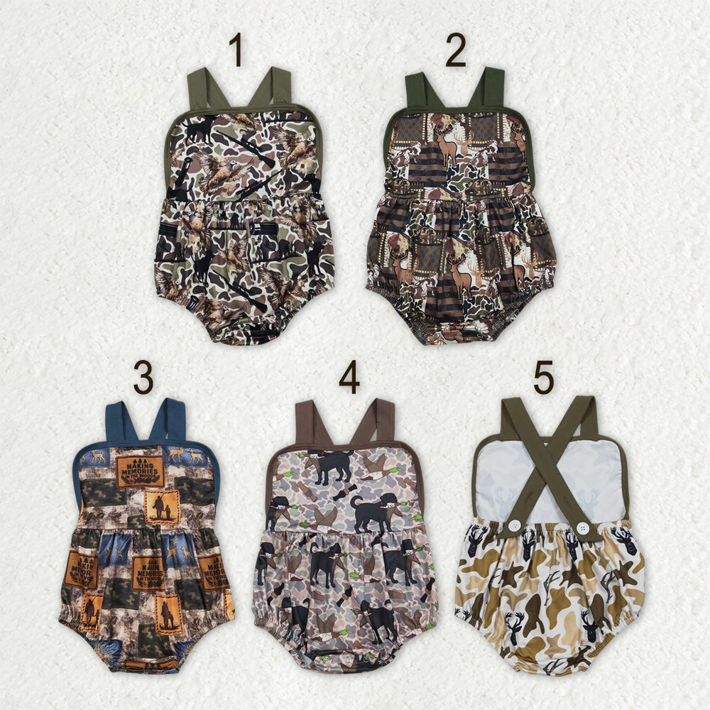Sibling Baby Boys Strap Southern Camo Hunting Rompers