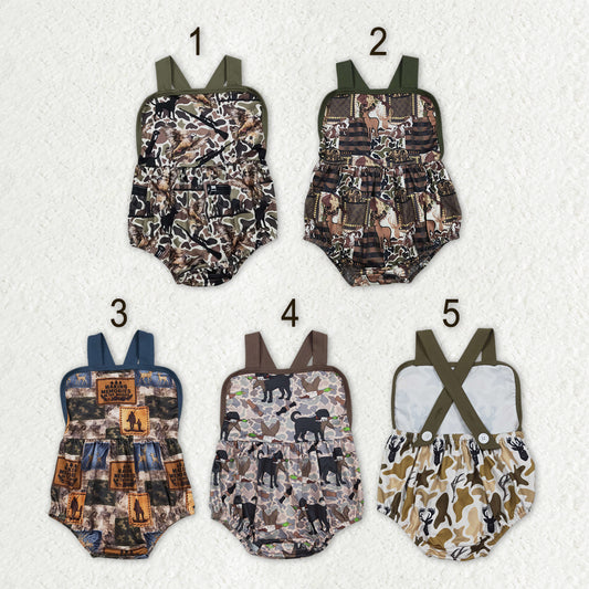 Sibling Baby Boys Strap Southern Camo Hunting Rompers