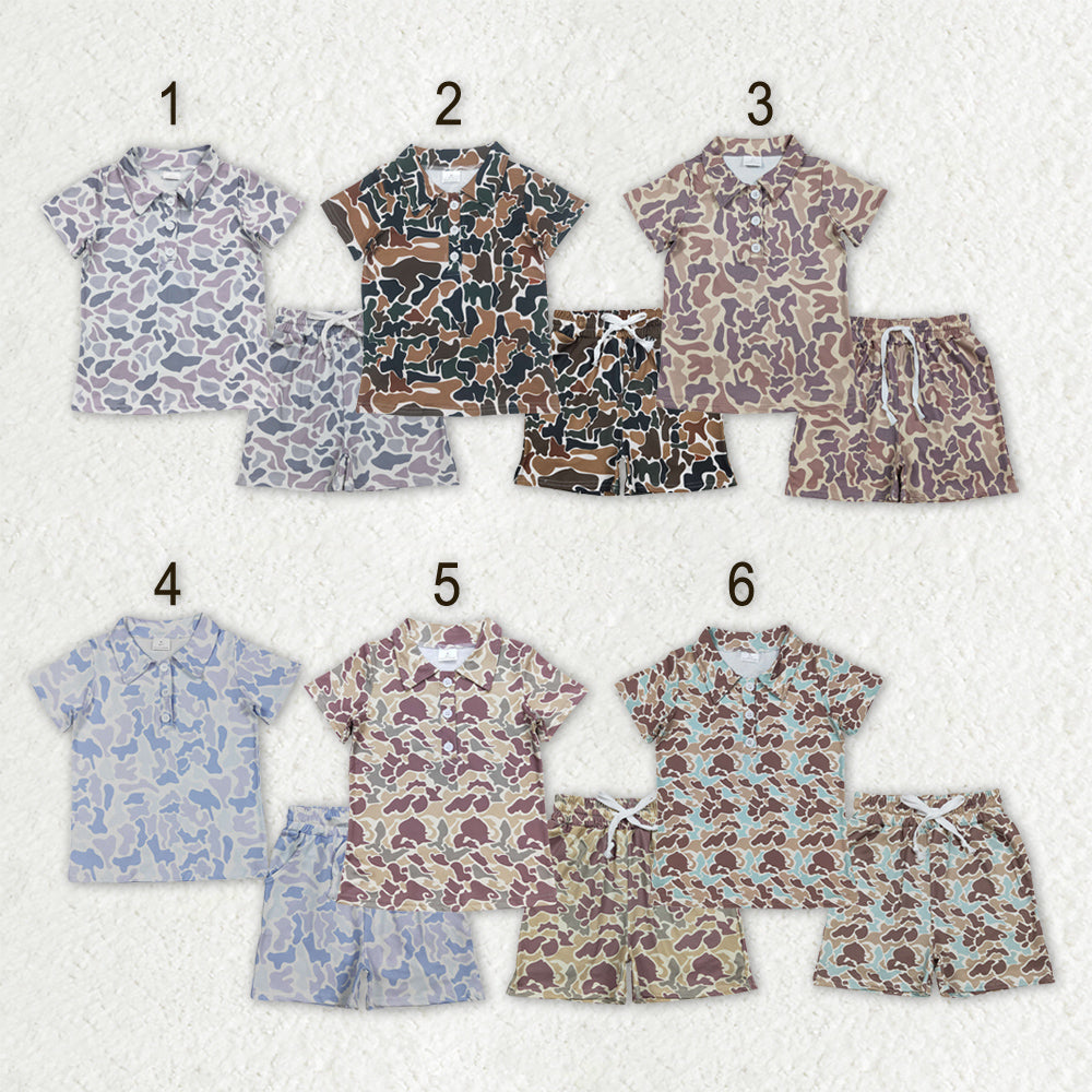 Sibling Baby Boys Southern Camo Button Polo Shirts Top Pockets Short Clothes Sets