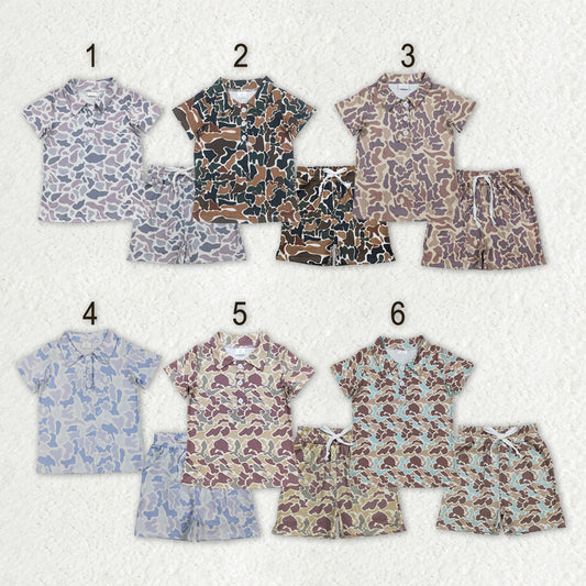 Sibling Baby Boys Southern Camo Button Polo Shirts Top Pockets Short Clothes Sets