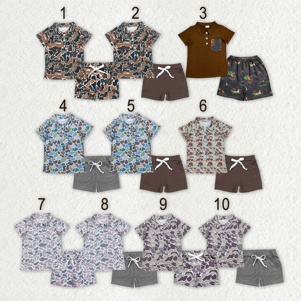 Sibling Baby Boys Southern Camo Button Polo Shirt Pockets Shorts Clothes Sets