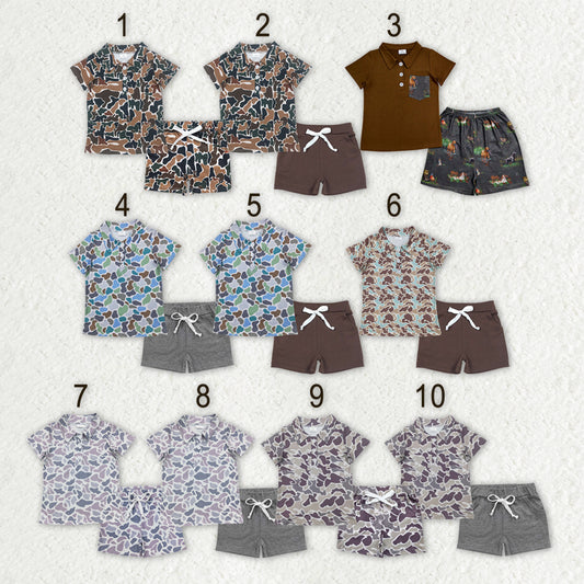 Sibling Baby Boys Southern Camo Button Polo Shirt Pockets Shorts Clothes Sets