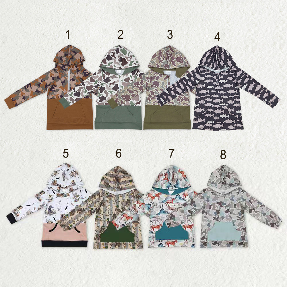 Sibling Baby Boys Long Sleeves Ducks Horses Camo Zip Pockets Hunting Hoodies Top
