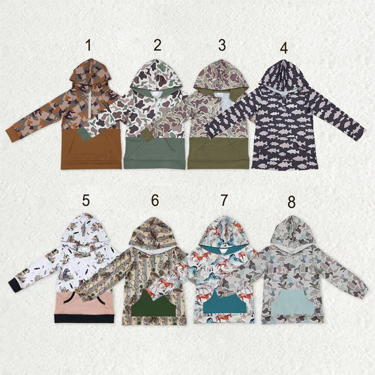 Sibling Baby Boys Long Sleeves Ducks Horses Camo Zip Pockets Hunting Hoodies Top