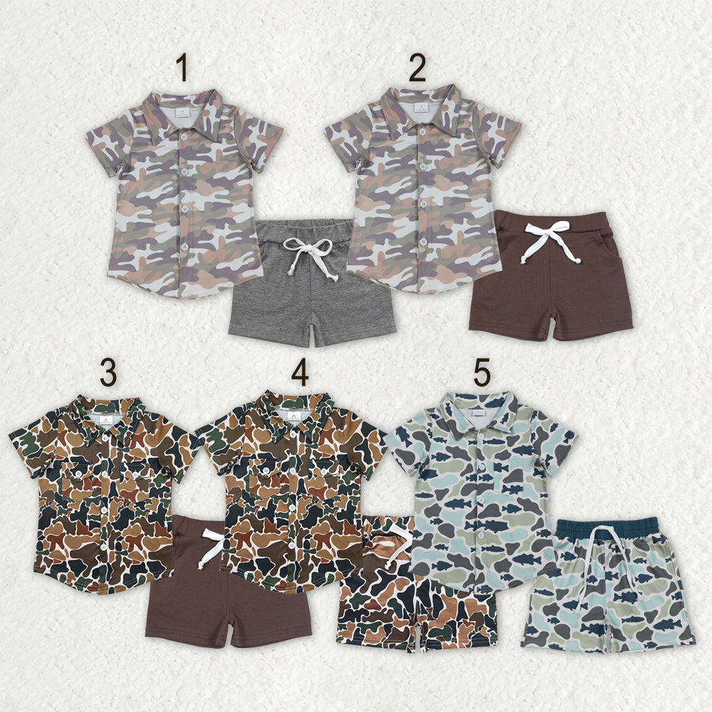 Sibling Baby Boys Southern Camo Button Top Pockets Short Clothes Sets