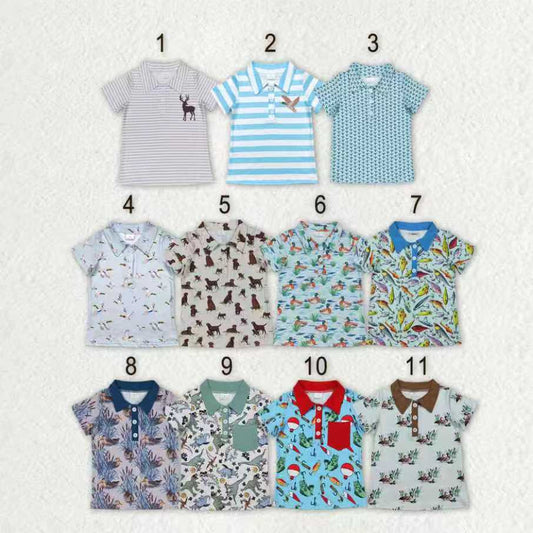 Sibling Baby Boys Western Deer Ducks Hunting Half Button Short Sleeves Polo Shirts Top