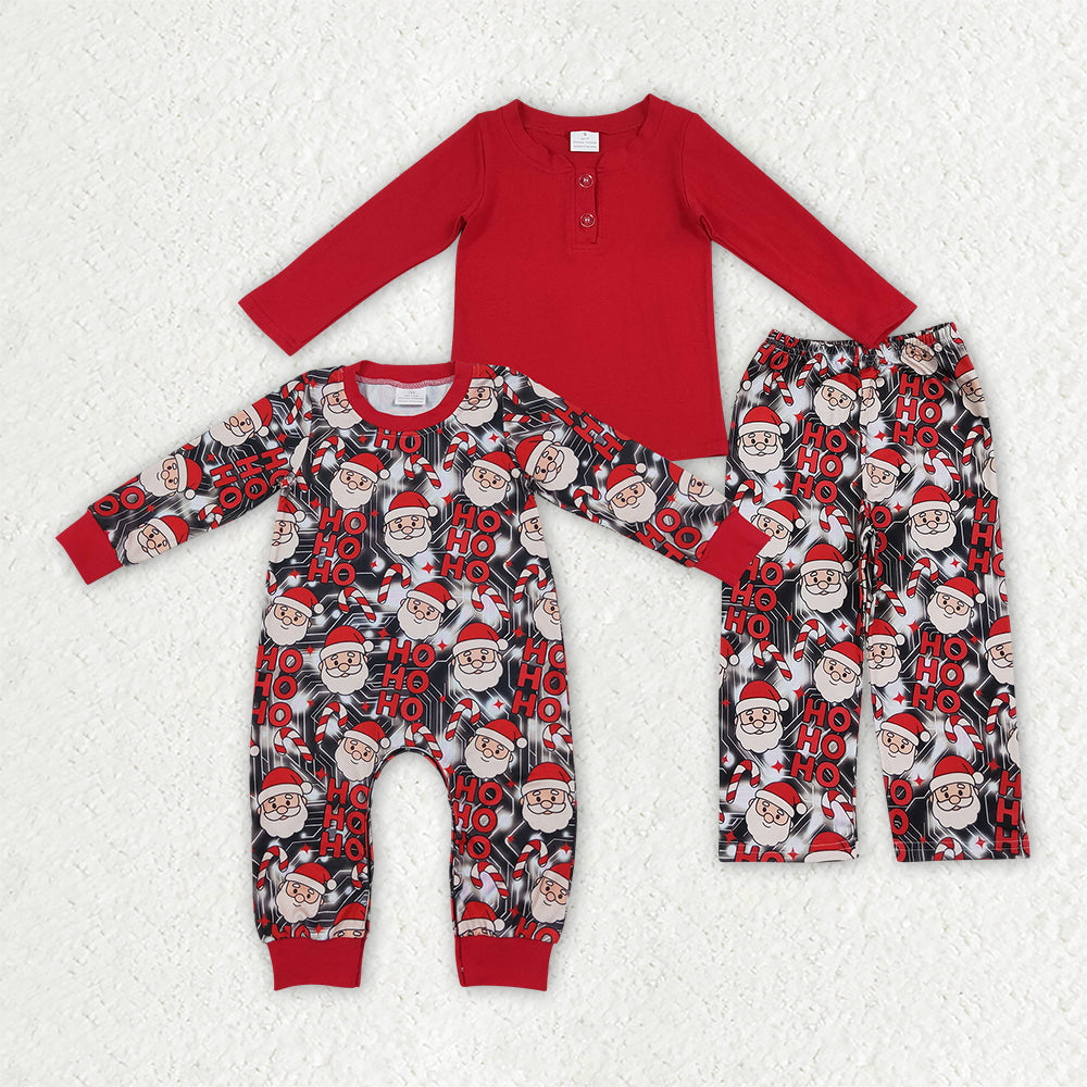 Sibling Baby Boys Red Long Sleeves Button Top Santa HO HO Christmas Clothes Set Pant Rompers