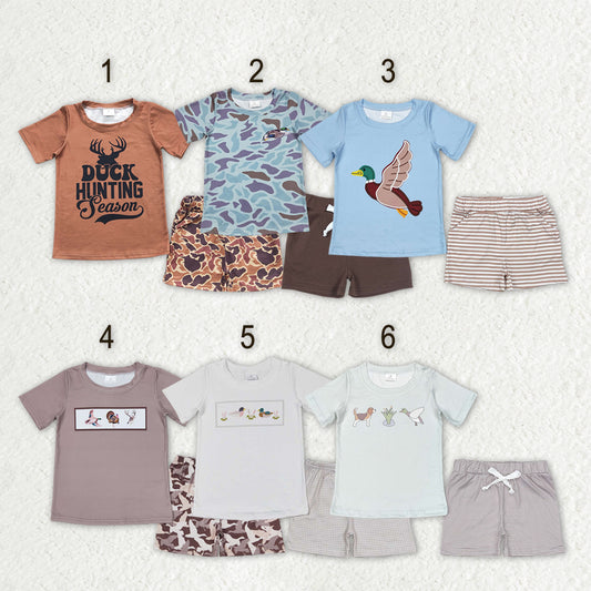 Sibling Baby Boys Short Sleeve Ducks Deer Top Pockets Short Hunting Clothes Sets