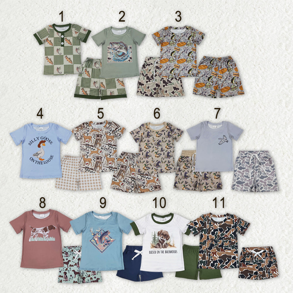 Sibling Baby Boys Short Sleeve Southern Camo Ducks Top Pockets Short Hunting Clothes Sets