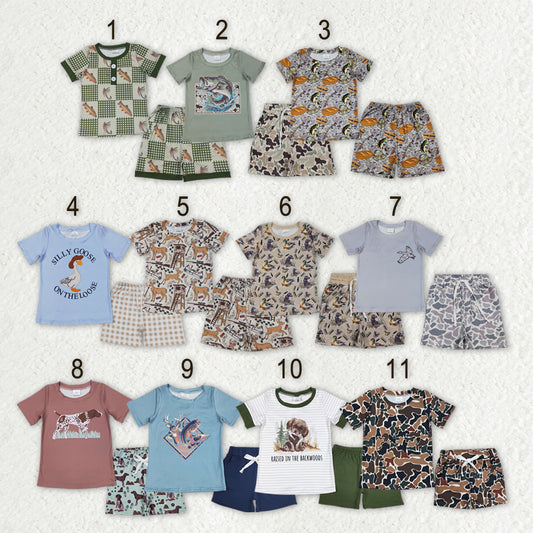 Sibling Baby Boys Short Sleeve Southern Camo Ducks Top Pockets Short Hunting Clothes Sets