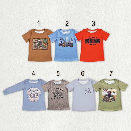 Sibling Baby Boys Long Short Sleeve Dogs Ducks Fishing Hunting T-shirts Tops