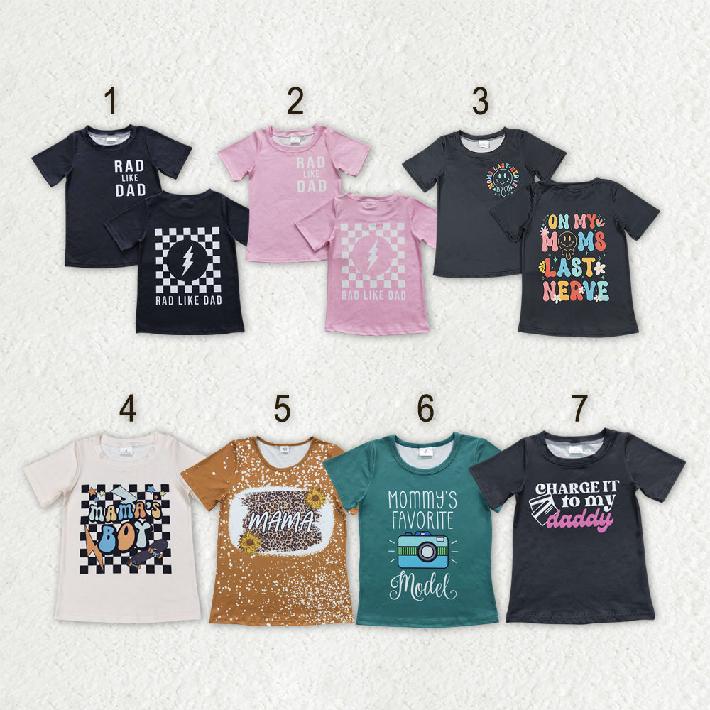 Sibling Dad and Mamas Boys Girls Short Sleeves Flowers T-shirts Top