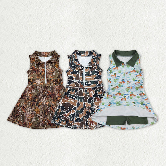 Sibling Baby Girls Sleeveless Camo Ducks Back Zip Yoga Active Short Knee Length Dress