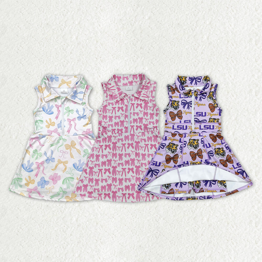Sibling Baby Girls Colorful Bows Back Zip Yoga Active Short Knee Length Dresses